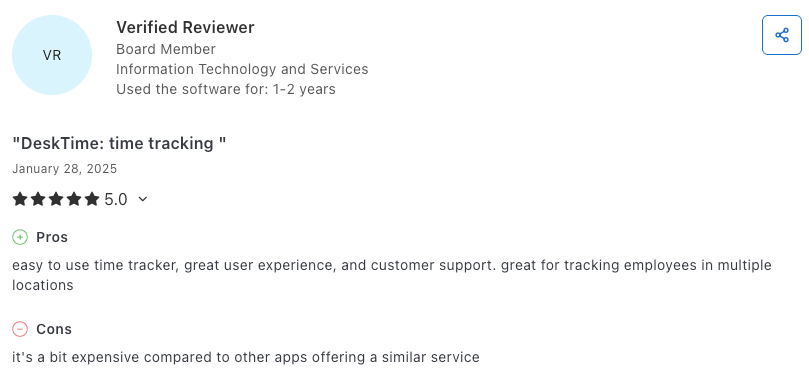 DeskTime user review on Capterra
