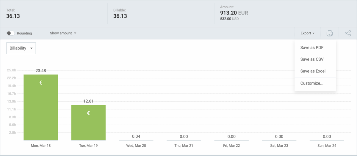 export reports in Clockify
