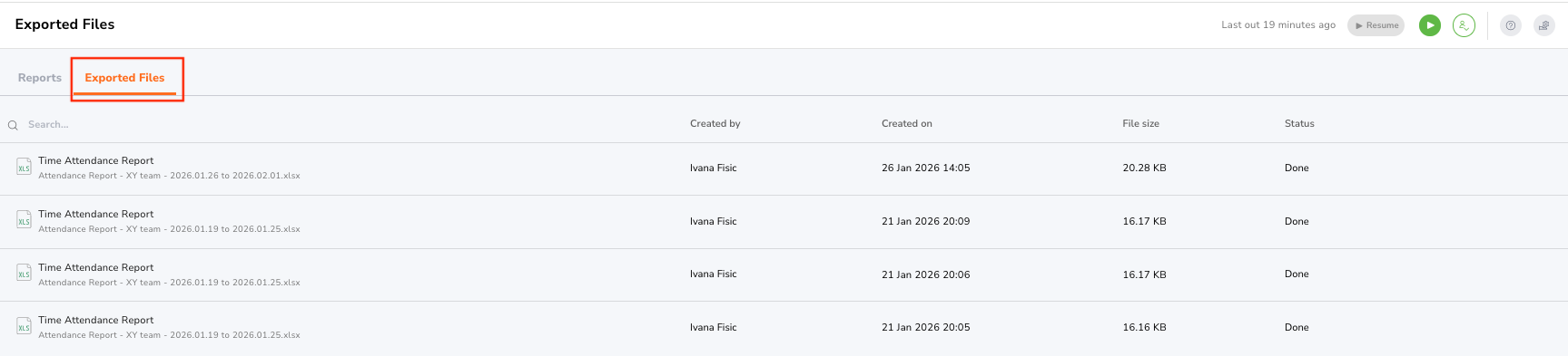 Exported reports