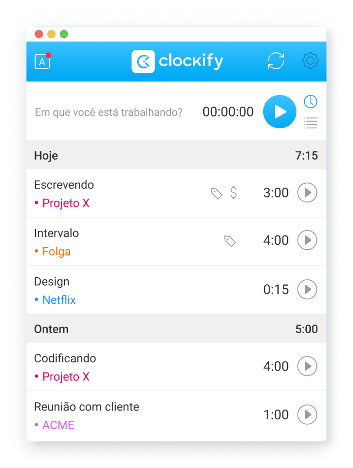 Extensão Clockify para Chrome