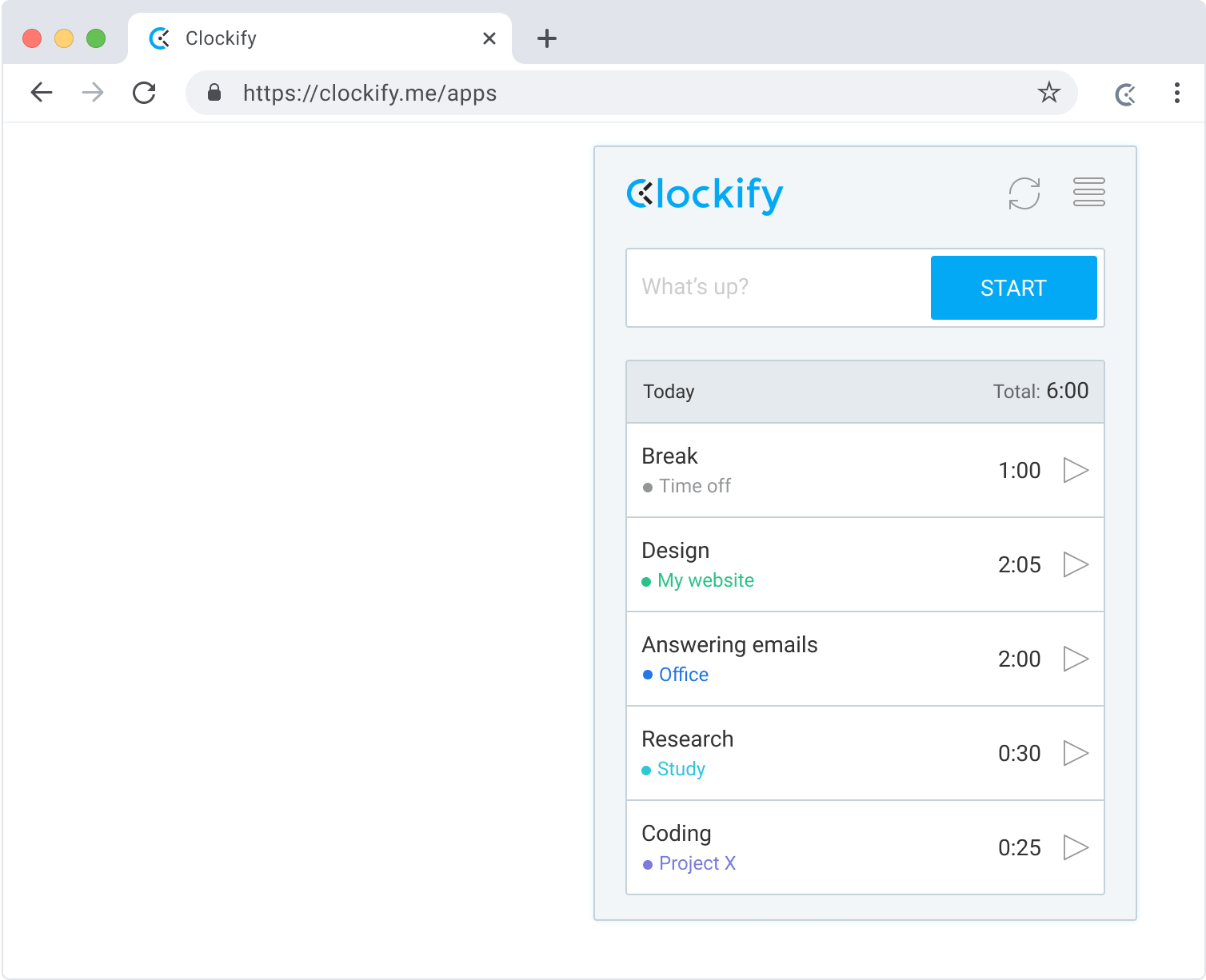 Clockify chrome extension