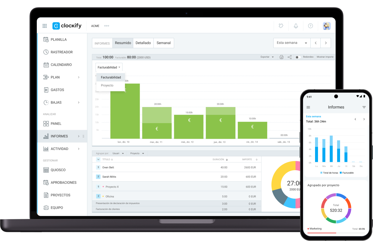 Controlador de tiempo para Mac, Windows, web, Chrome, Firefox, Android, iPhone, y iPad