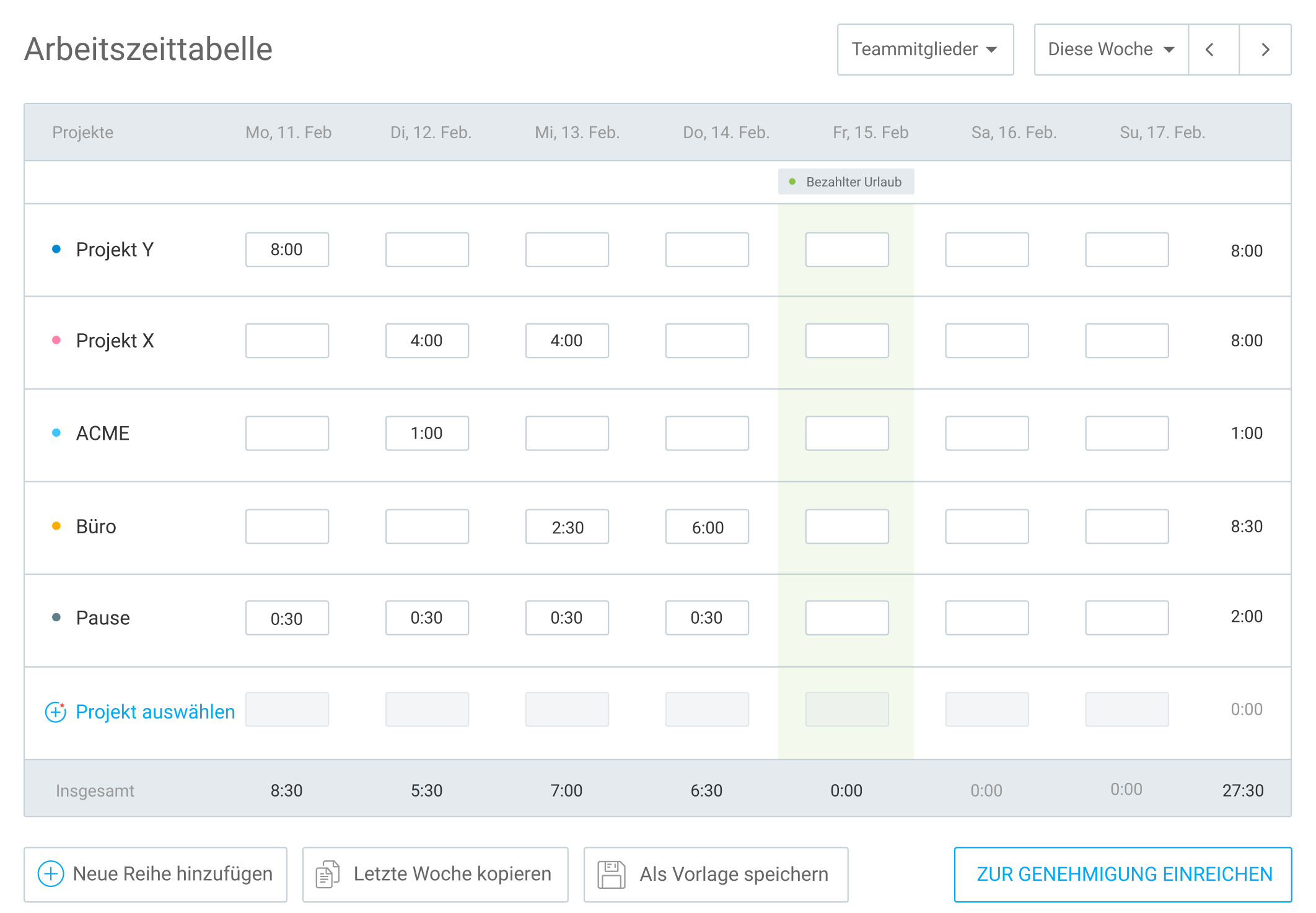 Arbeitszeittabelle Software Screenshot
