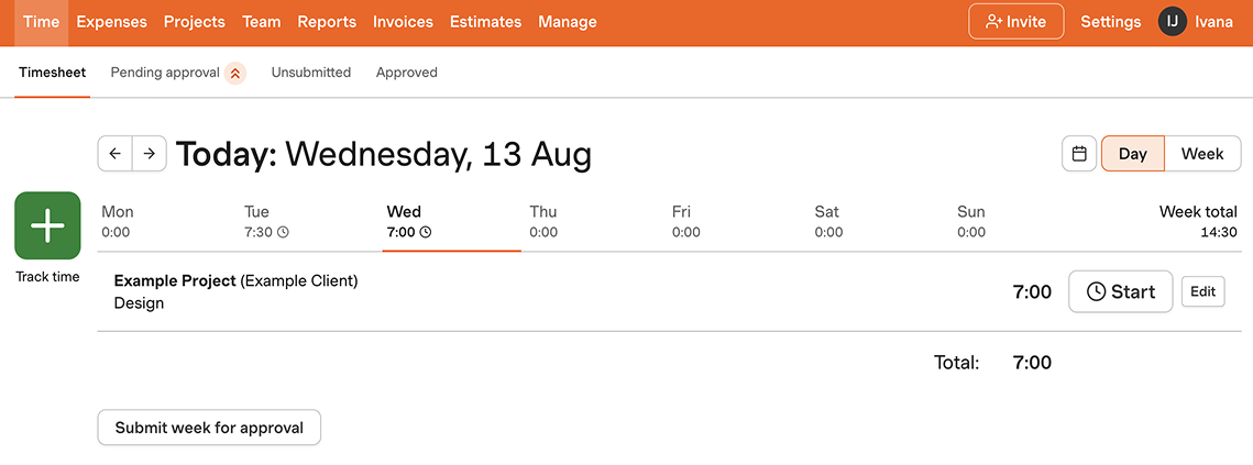 harvest app de control del tiempo