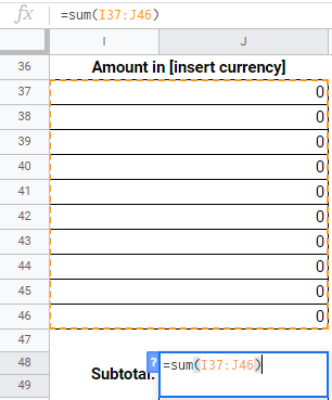 subtotal da fórmula dos modelos de fatura