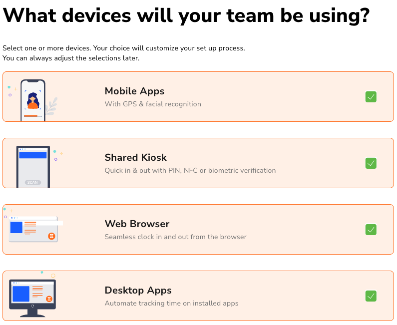 Jibble lets you choose devices during onboarding