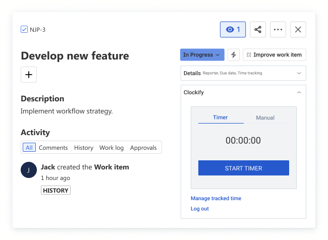 Start timer in Jira task