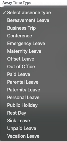 List of leave types when asking for time off in DeskTime