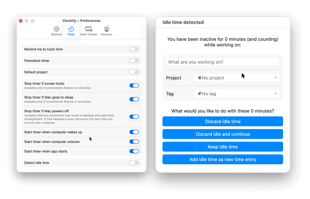 Turn on Idle detection in Preferences