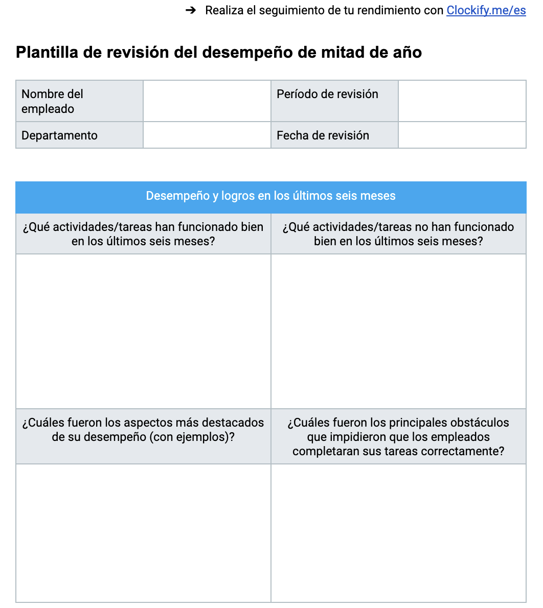 Plantilla de revisión de rendimiento de mitad de año
