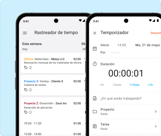Aplicación móvil de control del tiempo para Android, iPhone y iPad