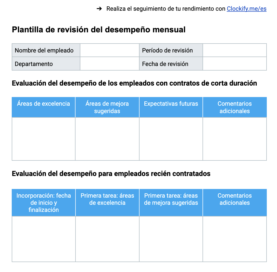 Plantilla de revisión de rendimiento mensual
