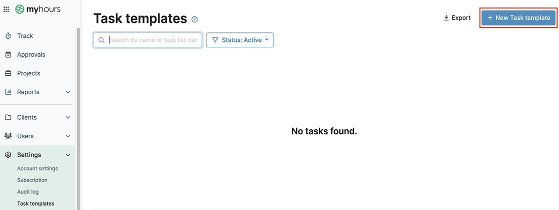 my hours option to create a new task template