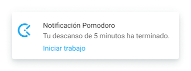 Temporizador Pomodoro: notificación de empezar a trabajar