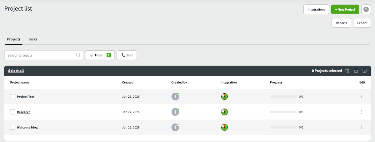 Projects in DeskTime