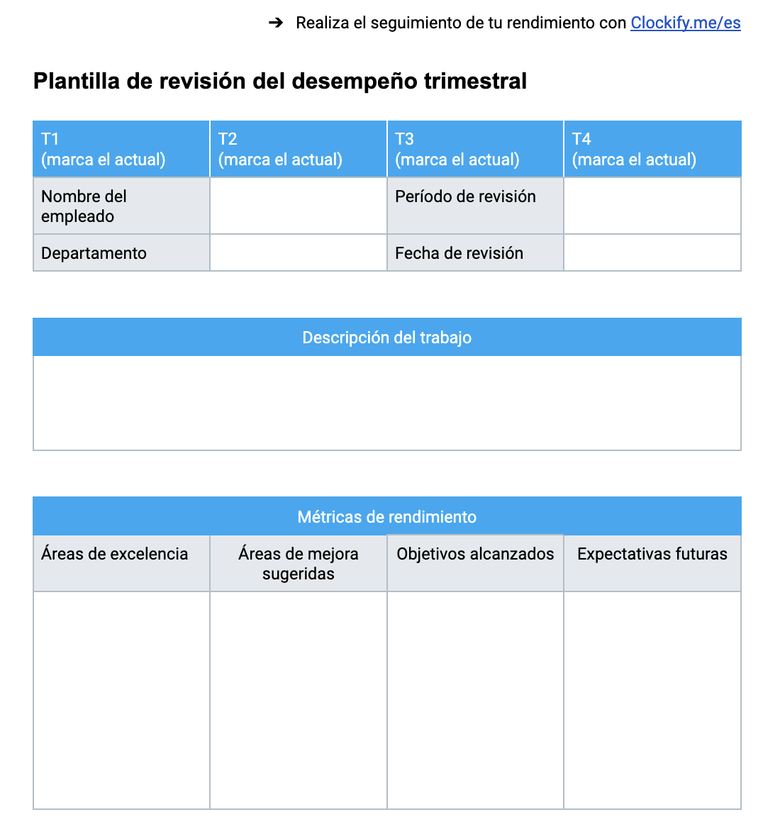 Plantilla de revisión de rendimiento trimestral