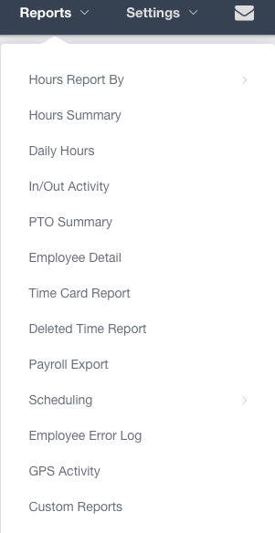 Reports options in Buddy Punch