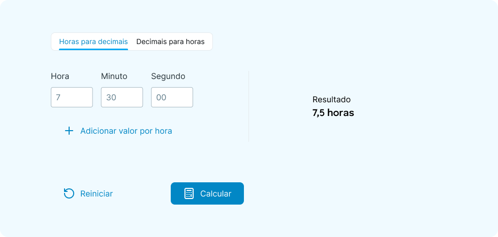 Os resultados são apresentados em formato decimal