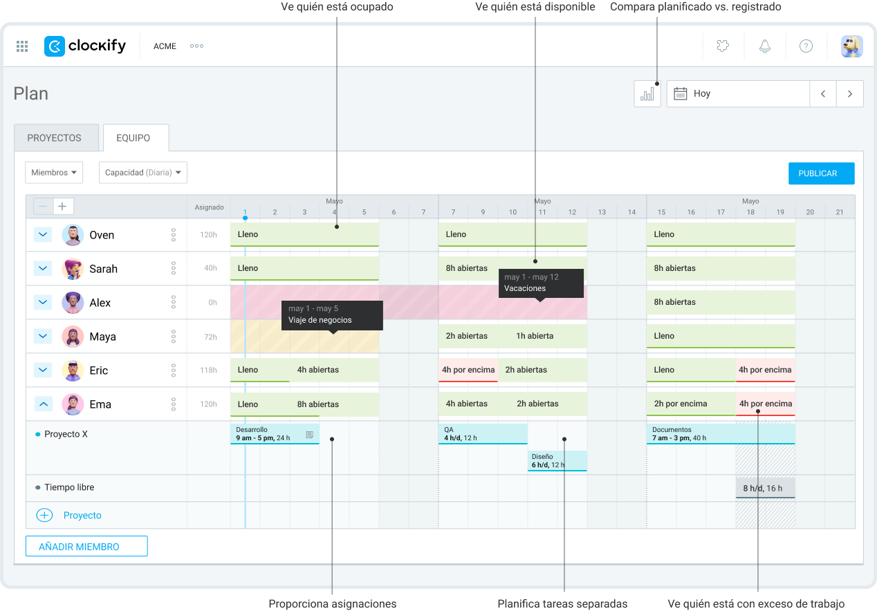 El mejor software de programación de empleados - Clockify, captura de pantalla