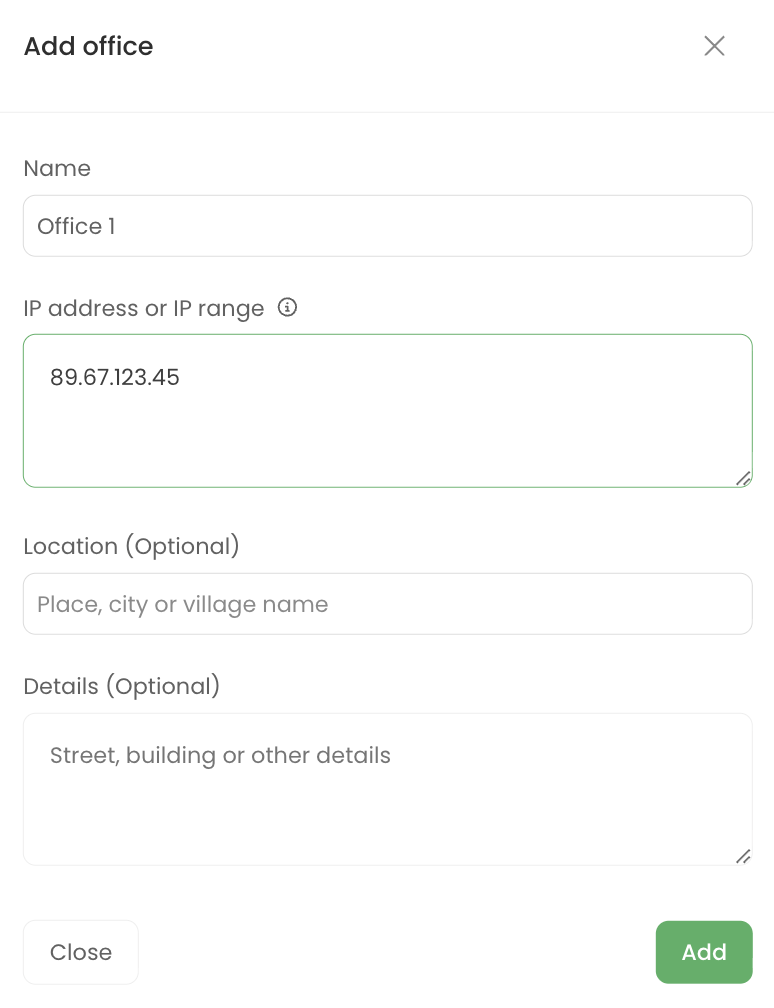 Setting up the office IP address in TimeCamp