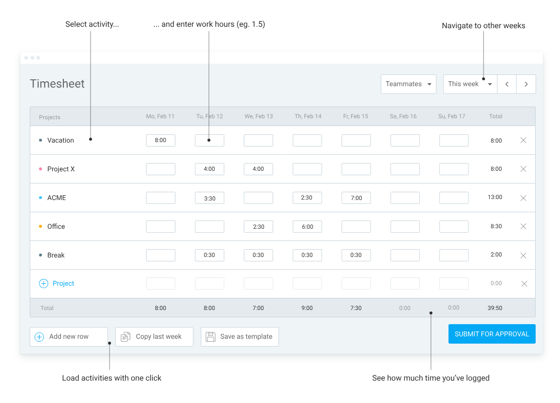 Timesheet mode in Clockify