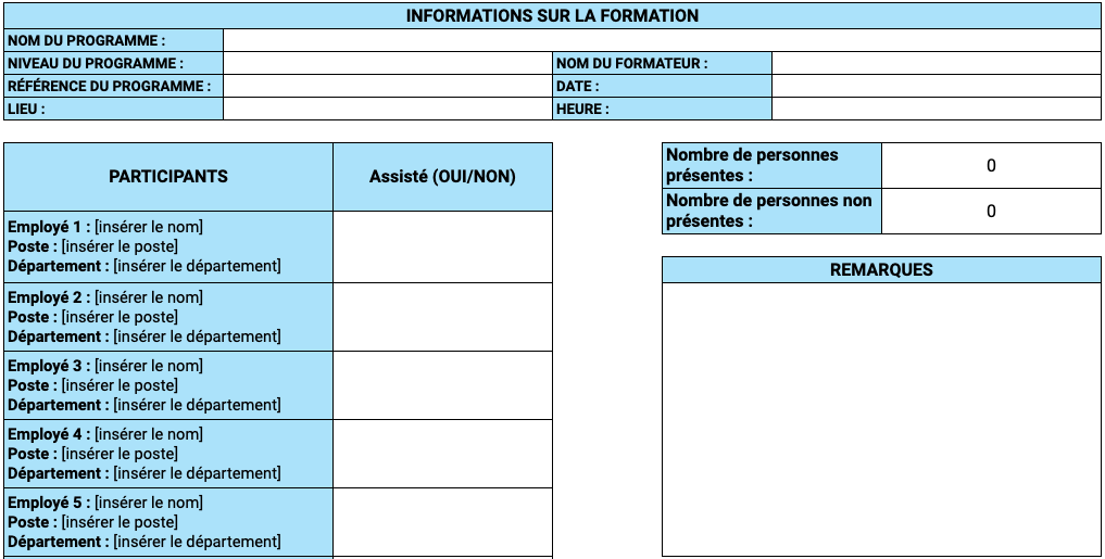 Modèle de participation à une formation