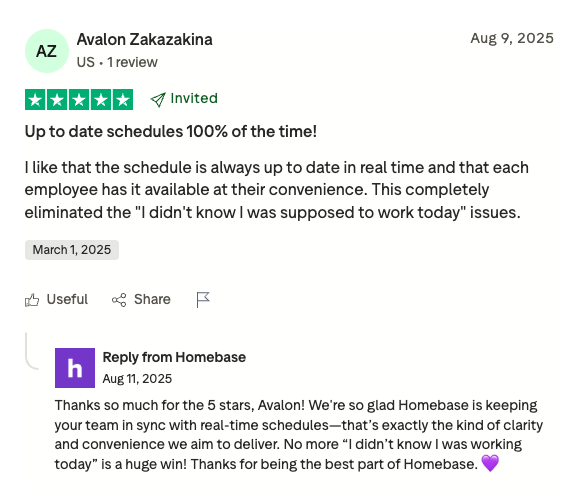 up to date schedules Homebase user review