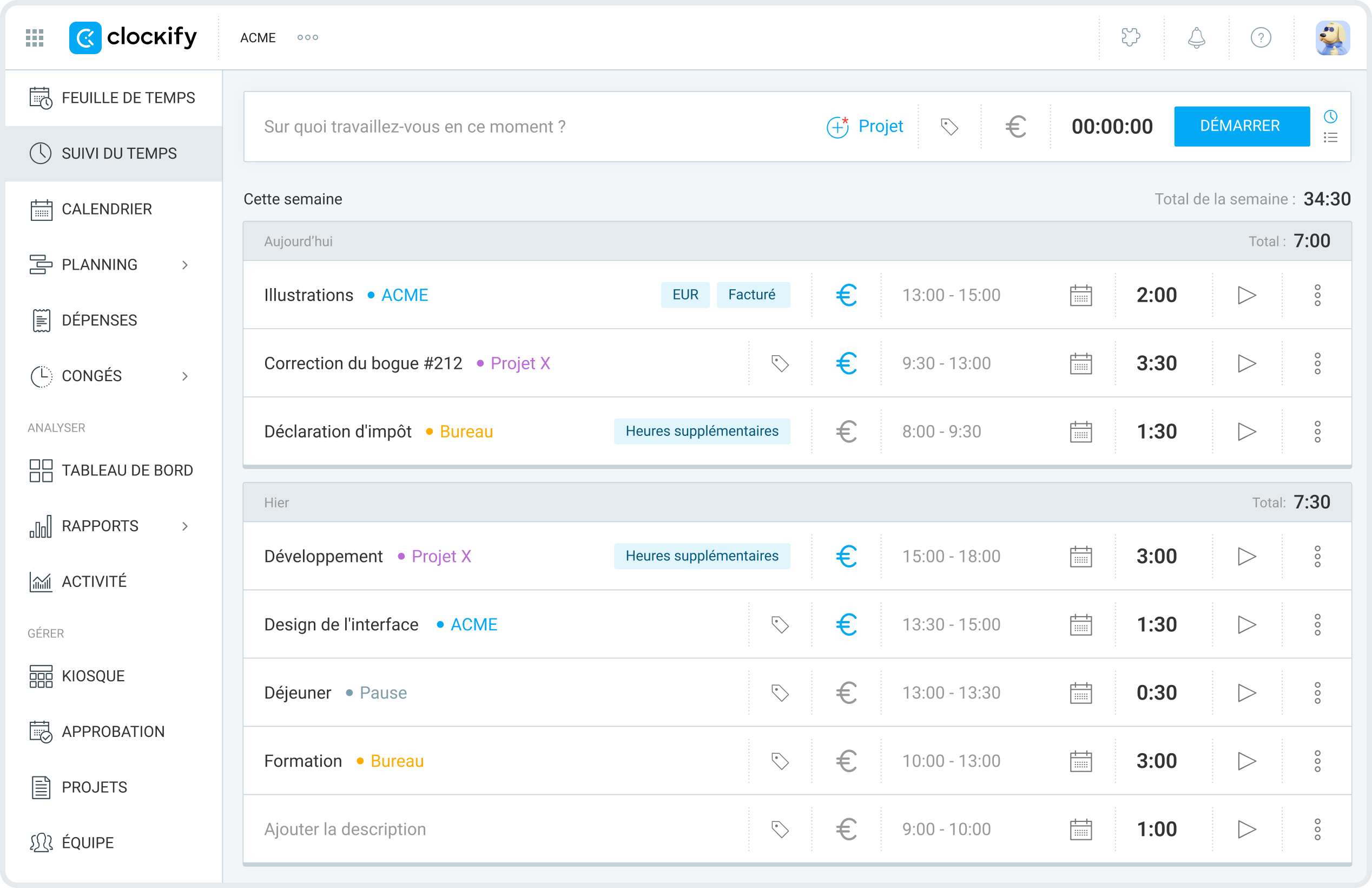 Suivi du temps simplifié avec Clockify
