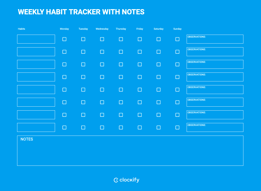 Weekly Habit Tracker With Notes Screenshot