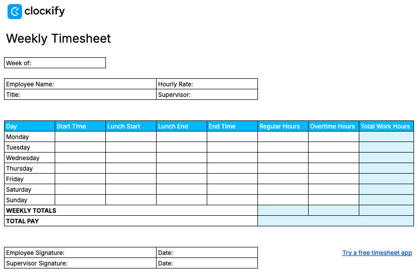 Weekly timesheet