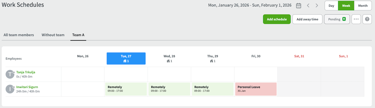 Work schedule with time off in DeskTime