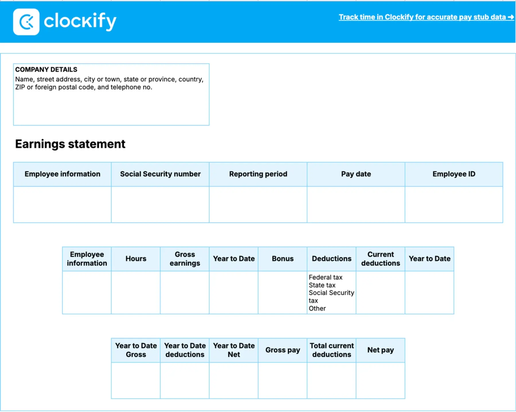 Basic Pay Stub Template