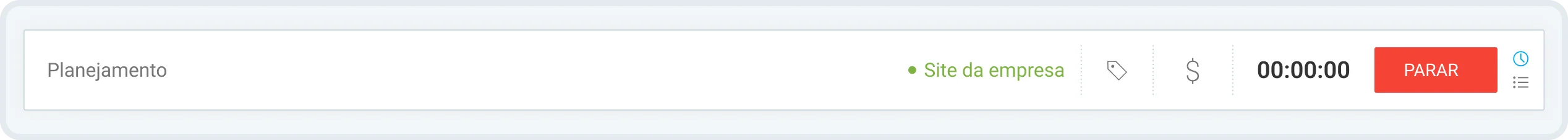 Clique em “Parar” para interromper o cronômetro do Clockify.