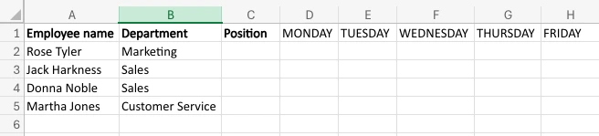Set up header row