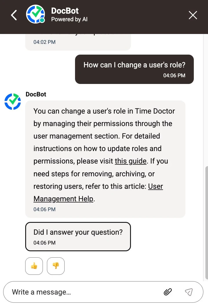 Time Doctor&rsquo;s chatbot doesn&rsquo;t provide the necessary help